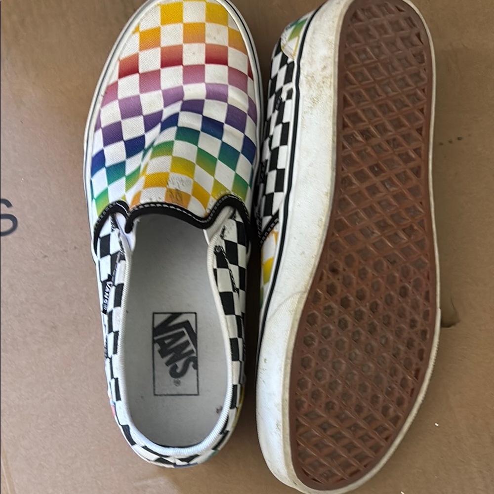 Vans Kids Slip-On Rainbow Checkerboard Shoes